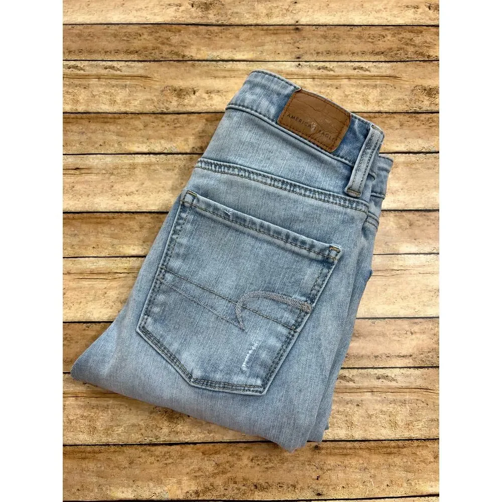 American Eagle Highest Rise Jegging Next Level Stretch Distress Raw Hem Size 00